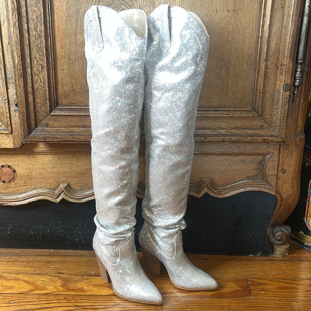 Steve Madden Landy-R Rhinestone Over The Knee Cowboy Boots - Picture 3 of 16